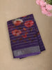 Rich Royal Purple Floral Printed Design Linen Cotton Saree with Zari Border