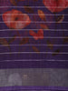 Rich Royal Purple Floral Printed Design Linen Cotton Saree with Zari Border