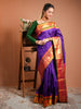 Rich Royal Purple Traditional Butta Zari Woven Design Pure Kanchipuram Silk Bridal Saree with Contrast Korvai Zari Border