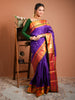 Rich Royal Purple Traditional Butta Zari Woven Design Pure Kanchipuram Silk Bridal Saree with Contrast Korvai Zari Border