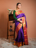 Rich Royal Purple Traditional Butta Zari Woven Design Pure Kanchipuram Silk Bridal Saree with Contrast Korvai Zari Border