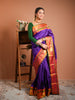 Rich Royal Purple Traditional Butta Zari Woven Design Pure Kanchipuram Silk Bridal Saree with Contrast Korvai Zari Border