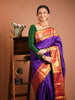 Rich Royal Purple Traditional Butta Zari Woven Design Pure Kanchipuram Silk Bridal Saree with Contrast Korvai Zari Border