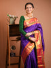 Rich Royal Purple Traditional Butta Zari Woven Design Pure Kanchipuram Silk Bridal Saree with Contrast Korvai Zari Border