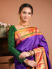 Rich Royal Purple Traditional Butta Zari Woven Design Pure Kanchipuram Silk Bridal Saree with Contrast Korvai Zari Border