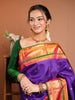 Rich Royal Purple Traditional Butta Zari Woven Design Pure Kanchipuram Silk Bridal Saree with Contrast Korvai Zari Border