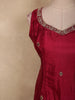 Rich Ruby Wine Red Floral Sequins and Beads Embroidered Design Satin Palazzo Suit with Dupatta