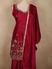 Rich Ruby Wine Red Floral Sequins and Beads Embroidered Design Satin Palazzo Suit with Dupatta