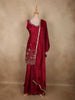 Rich Ruby Wine Red Floral Sequins and Beads Embroidered Design Satin Palazzo Suit with Dupatta