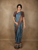 Rich Teal Blue Floral Printed Design Semi Tussar Saree