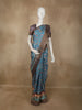 Rich Teal Blue Floral Printed Design Semi Tussar Saree