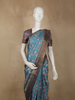 Rich Teal Blue Floral Printed Design Semi Tussar Saree