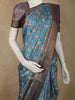 Rich Teal Blue Floral Printed Design Semi Tussar Saree