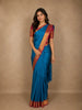 Rich Teal Blue Paisley Solid Woven Design Pure Kanchipuram Silk Saree with Contrast Border