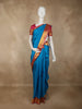Rich Teal Blue Paisley Solid Woven Design Pure Kanchipuram Silk Saree with Contrast Border