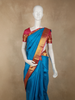 Rich Teal Blue Paisley Solid Woven Design Pure Kanchipuram Silk Saree with Contrast Border