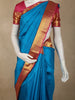 Rich Teal Blue Paisley Solid Woven Design Pure Kanchipuram Silk Saree with Contrast Border