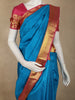 Rich Teal Blue Paisley Solid Woven Design Pure Kanchipuram Silk Saree with Contrast Border