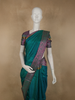Rich Teal Green Floral Woven Design Kanchipuram Silk Saree with Contrast Border