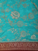 Rich Turquoise Teal Blue Floral  Zari Woven Design Pure Banarasi Designer Saree with Contrast Border