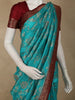 Rich Turquoise Teal Blue Floral  Zari Woven Design Pure Banarasi Designer Saree with Contrast Border