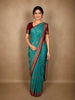 Rich Turquoise Teal Blue Floral  Zari Woven Design Pure Banarasi Designer Saree with Contrast Border