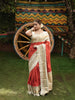 Rich Vermilion Red Butta Woven Design Pure Kanchipuram Silk Saree with Contrast  Zari Border