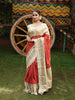 Rich Vermilion Red Butta Woven Design Pure Kanchipuram Silk Saree with Contrast  Zari Border