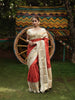 Rich Vermilion Red Butta Woven Design Pure Kanchipuram Silk Saree with Contrast  Zari Border