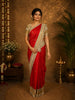 Rich Vermilion Red Butta Woven Design Pure Kanchipuram Silk Saree with Contrast  Zari Border