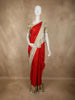Rich Vermilion Red Butta Woven Design Pure Kanchipuram Silk Saree with Contrast  Zari Border