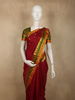 Rich Vermilion Red Butta Zari Woven Design Kanchipuram Silk Saree with Contrast Dual-Tone Paisley Zari Border
