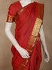 Rich Vermilion Red Butta Zari Woven Design Pure Kanchipuram Silk Saree with Peacock Zari Border