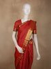 Rich Vermilion Red Butta Zari Woven Design Pure Kanchipuram Silk Saree with Peacock Zari Border