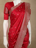 Rich Vermilion Red Butta Zari Woven Design Pure Satin Saree with Scalloped Border