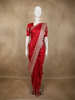 Rich Vermilion Red Butta Zari Woven Design Pure Satin Saree with Scalloped Border