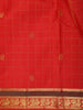 Rich Vermilion Red Checked Zari Woven Design Pure Kanchipuram Silk Saree