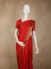 Rich Vermilion Red Checked Zari Woven Design Pure Kanchipuram Silk Saree