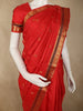 Rich Vermilion Red Checked Zari Woven Design Pure Kanchipuram Silk Saree