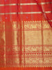 Rich Vermilion Red Checked Zari Woven Design Pure Kanchipuram Silk Saree with Zari Border
