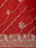 Rich Vermilion Red Diagonal Floral Embroidered Design Satin Designer Saree with Sequins Border