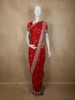 Rich Vermilion Red Diagonal Floral Embroidered Design Satin Designer Saree with Sequins Border