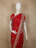 Rich Vermilion Red Diagonal Floral Embroidered Design Satin Designer Saree with Sequins Border