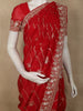 Rich Vermilion Red Diagonal Floral Embroidered Design Satin Designer Saree with Sequins Border