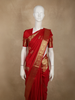 Rich Vermilion Red Floral Butta Zari Woven Design Pure Kanchipuram Silk Saree with Peacock Zari Border