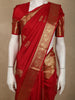Rich Vermilion Red Floral Butta Zari Woven Design Pure Kanchipuram Silk Saree with Peacock Zari Border