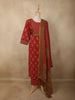 Rich Vermilion Red Floral Printed Design Cotton Straight Cut Salwar Suit with Dupatta