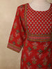 Rich Vermilion Red Floral Printed Design Cotton Straight Cut Salwar Suit with Dupatta