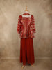 Rich Vermilion Red Floral Zari Woven Design Georgette Palazzo Suit with Dupatta