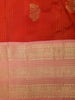 Rich Vermilion Red Floral Zari Woven Design Pure Kanchipuram Silk Saree with Contrast Border
